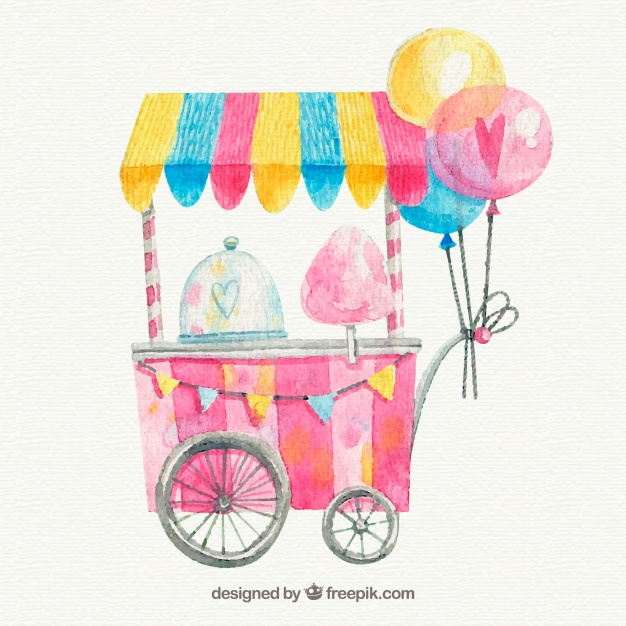626x626 Watercolor Cotton Candy Cart With Balloons Vector Free Download