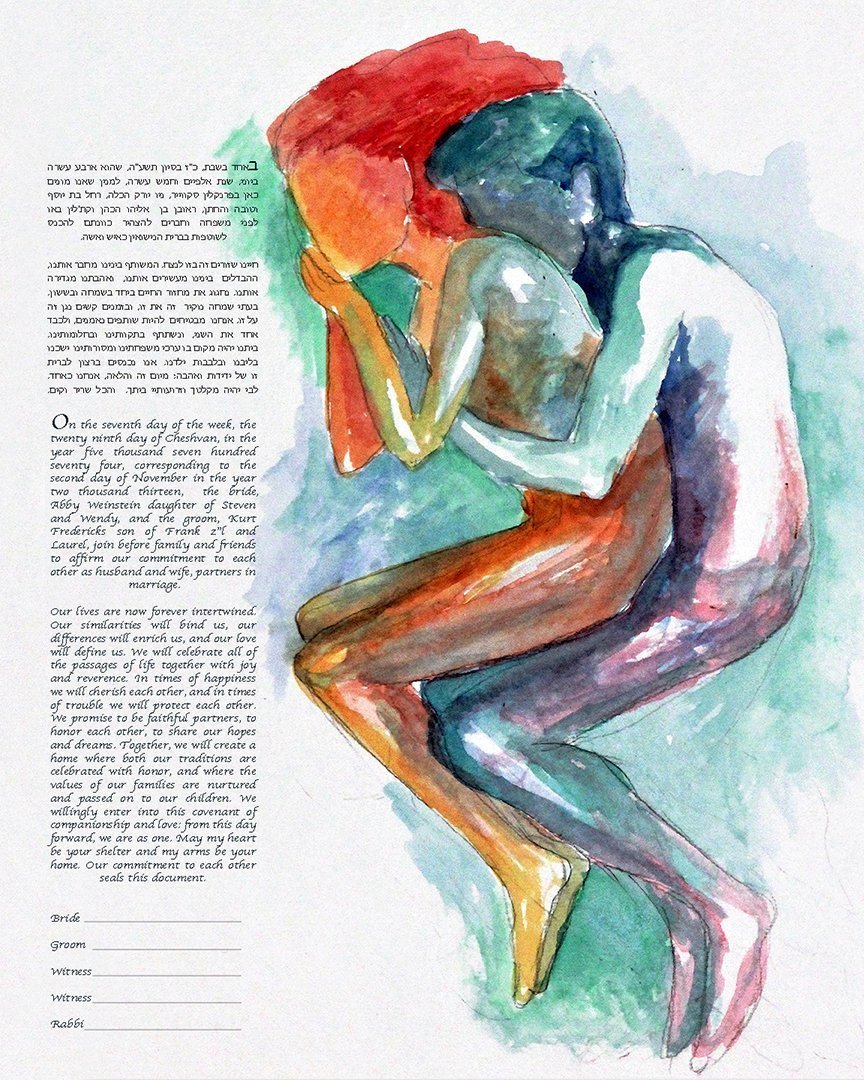 864x1080 Spooning Couple Watercolor Ketubah