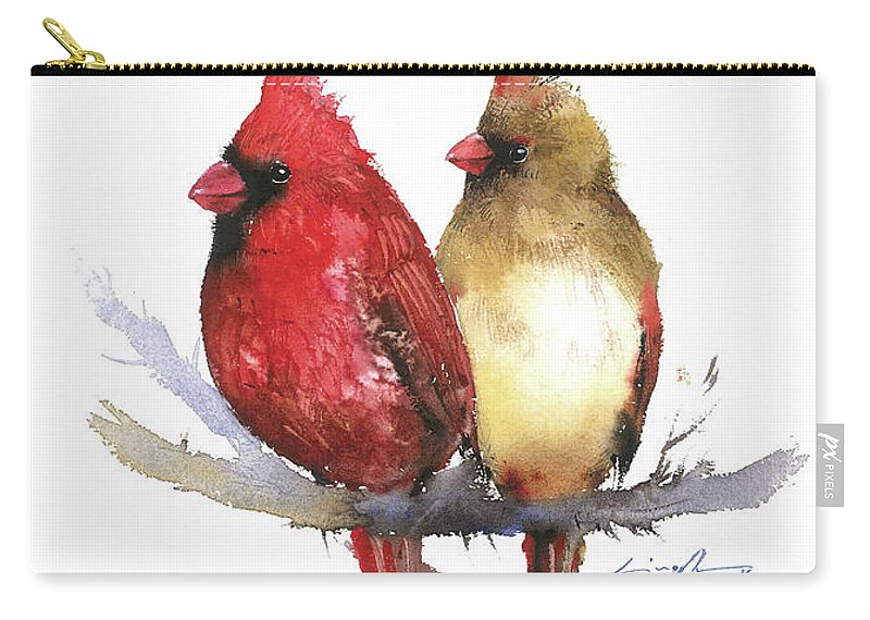 800x570 Couple Cardinal Watercolor Painting Carry All Pouch For Sale By