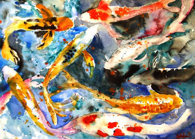 650x464 Stunning Koi Fish Watercolor Painting Reproductions For Sale On