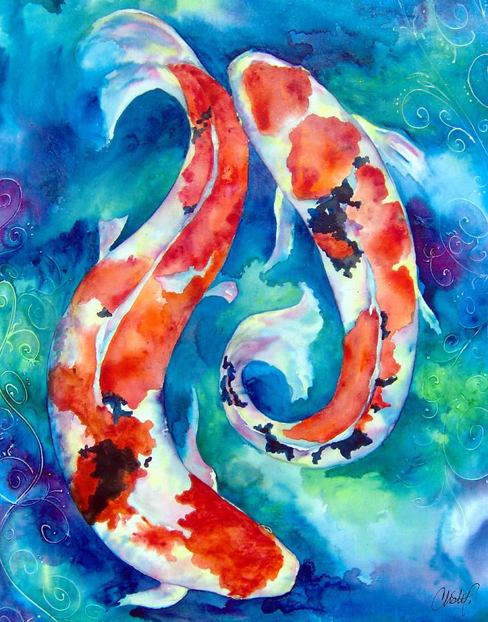 707x900 Two Koi Fish Painting By Christy Freeman