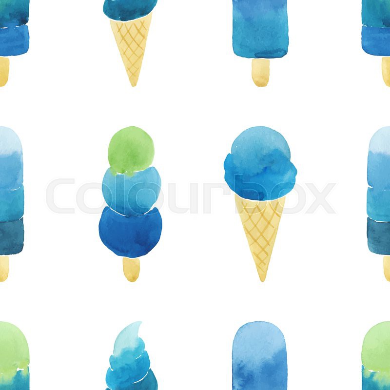 800x800 Seamless Pattern With Hand Drawn Watercolor Ice Cream. Watercolor