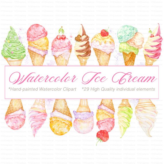 570x570 Watercolor Ice Cream Clipart Summer Treats Illustrations Etsy