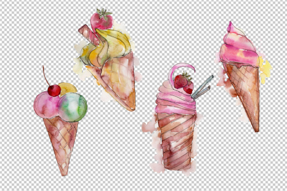 580x387 Watercolor Yummy Yummy Ice Cream Png Set Graphic By Mystocks