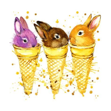 473x473 Funny Rabbit And Ise Cream Watercolor Illustration Posters By