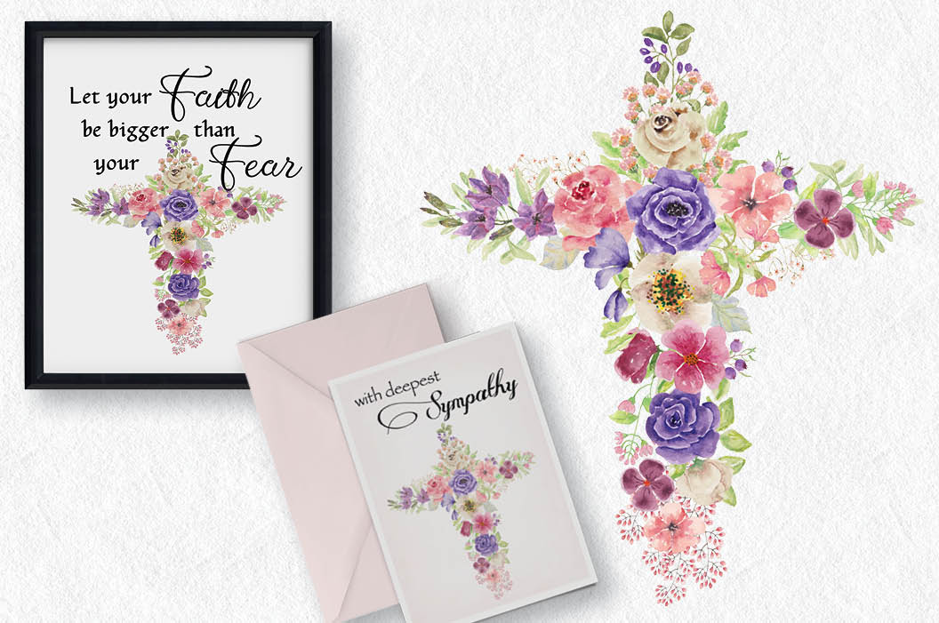 1056x701 Watercolor Floral Cross In Rainbow Shades