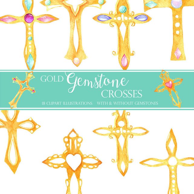 642x642 Watercolor Crosses Clipart Watercolor Gemstones Baptism Etsy