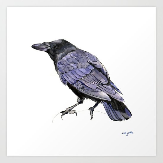 550x550 Crow Watercolor And Ink Illustration Art Print By