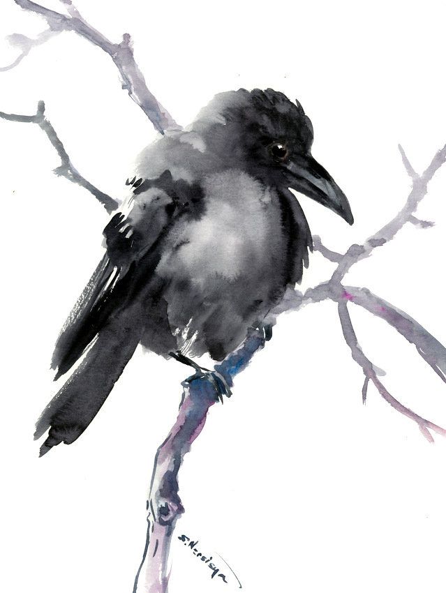 639x850 Crow Wall Art, Artwork, Original Watercolor Art, Raven Painting