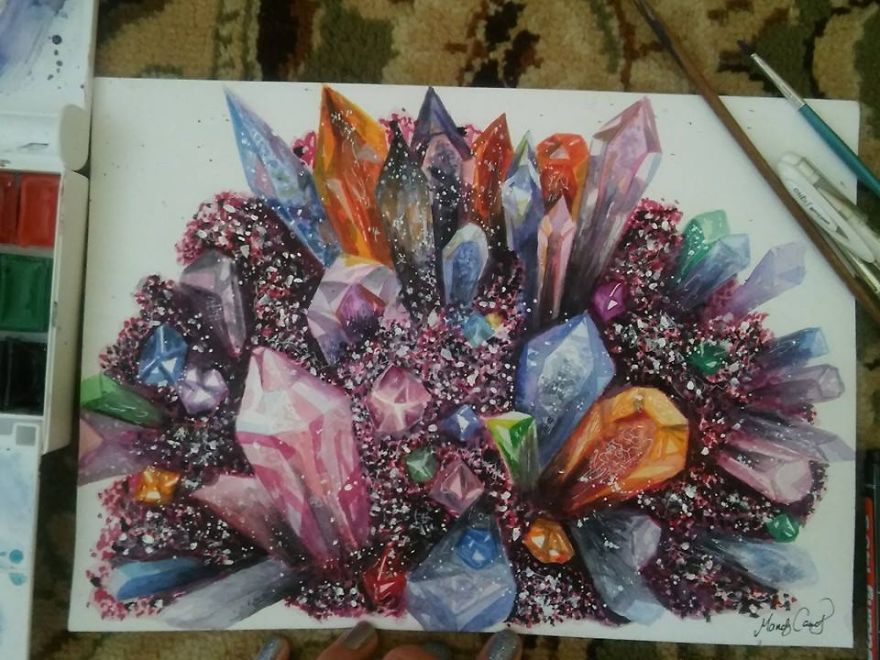 880x660 I Paint Colorful Crystals Using Watercolor Bored Panda