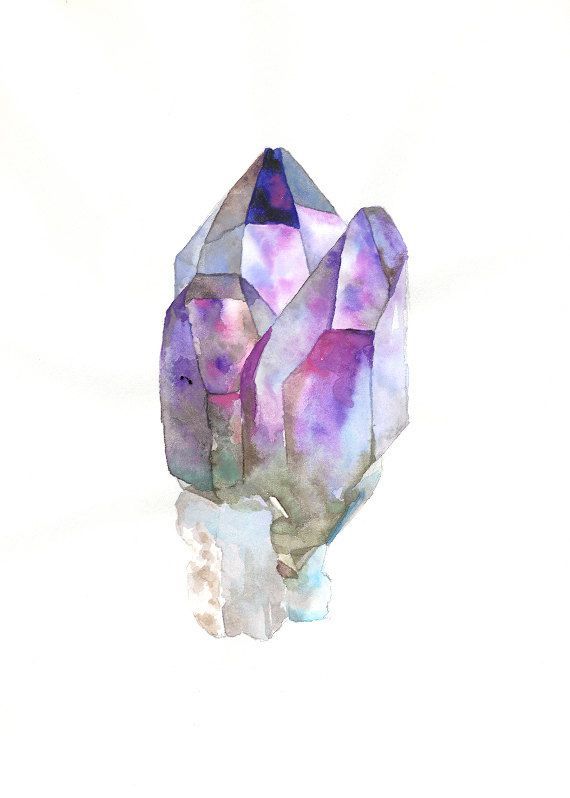 570x798 Quartz With Amethyst Original Watercolor Painting Watercolor