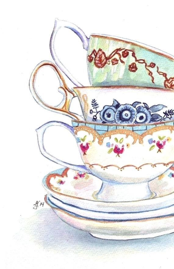 570x880 Stacked Coffee Cup Painting Teacups Still Life Watercolor Painting