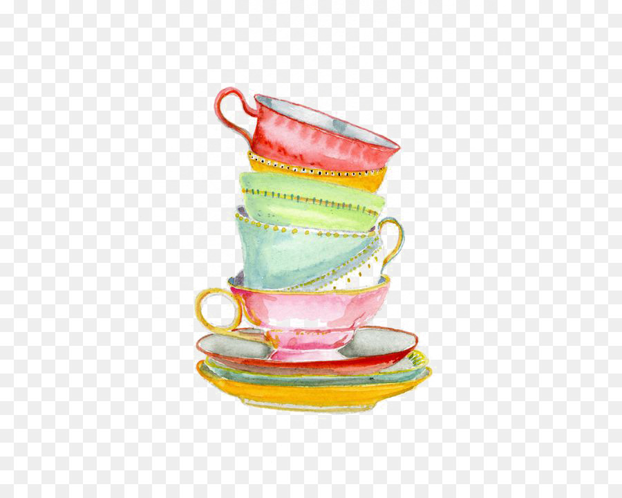 900x720 Teacup Coffee Watercolor Painting