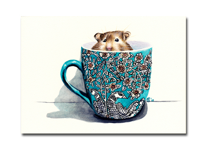 690x500 Hamster In A Tea Cup Watercolor Painting By Sandrinesgallery On Zibbet