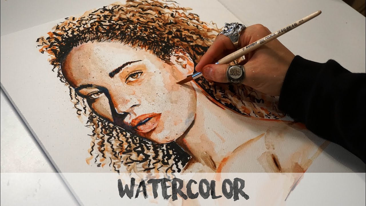 1280x720 Watercolor Paintng Curly Hair