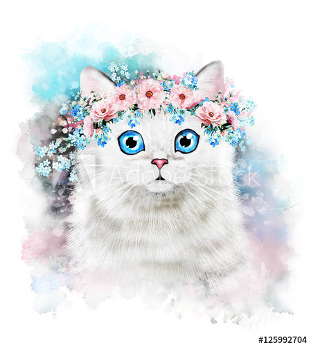 449x500 Cute Cat. Watercolor Cat Illustration. T Shirt Print. Greeting