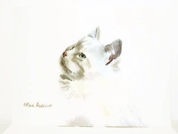 570x428 Original Watercolor Painting Cat Watercolor Kitten Painting Etsy