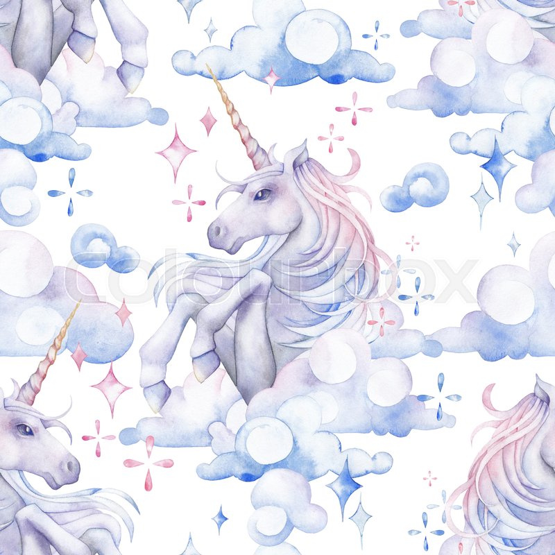 800x800 Cute Watercolor Unicorn In The Sky. Fantasy Art In Pastel Colors