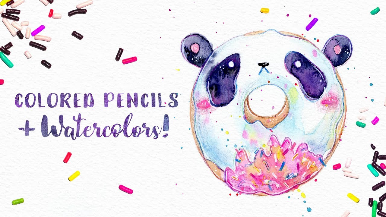 1280x720 How To Use Colored Pencils With Watercolor Cute Panda Doughnut