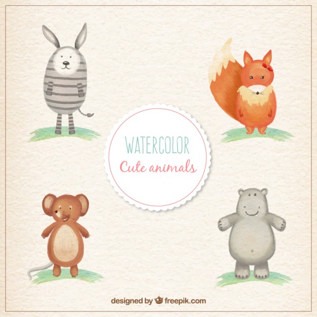 626x626 Watercolor Cute Animals Vector Free Download