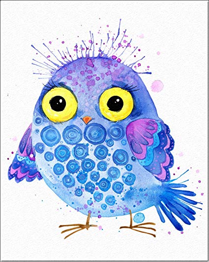 425x531 7dots Art. Cute Owls. Watercolor Art Print, Poster 8