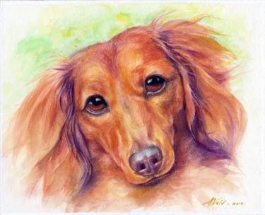 375x304 Dachshund Original Watercolor Painting Painting By Alex Vald