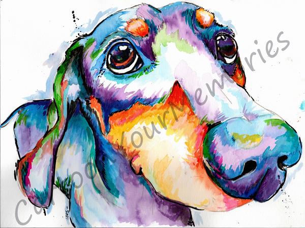 600x448 Dachshund Watercolor Print Cartoon Your Memories