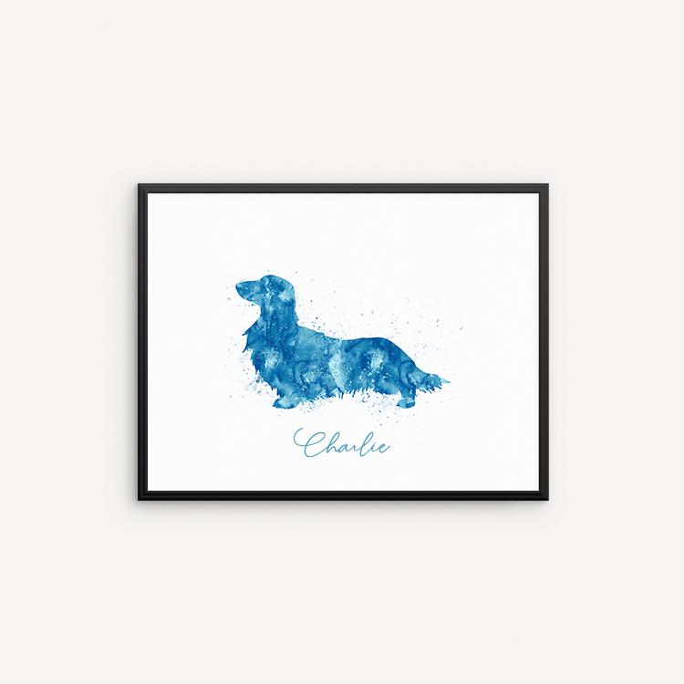 750x750 Long Haired Dachshund Watercolor Art Print, Wiener Dog Watercolor