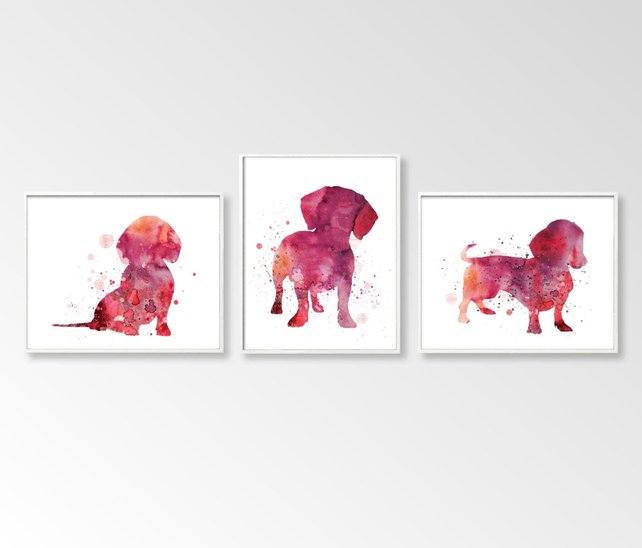642x548 Set Of 3 Dachshund Dachshund Watercolor Dachshund Art Etsy