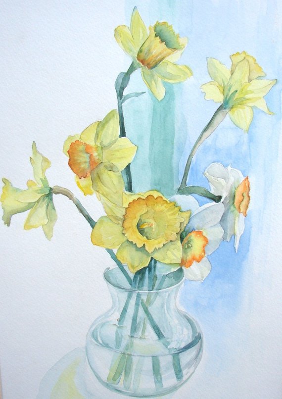 570x806 Daffodil Watercolor Print Yellow And Green 9 X Etsy