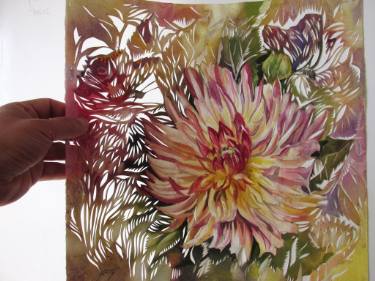 375x281 Dahlia Watercolor Paper Cut Painting By Alfred Ng Saatchi Art