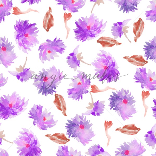600x600 Purple Seamless Dahlia Watercolor Flower Pattern