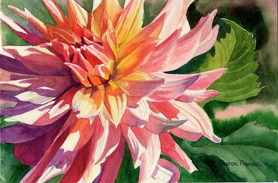 900x594 Colorful Dahlia Painting By Sharon Freeman