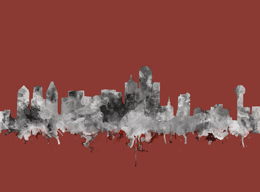 900x666 Dallas Skyline Watercolor 3 Painting By Bekim Art