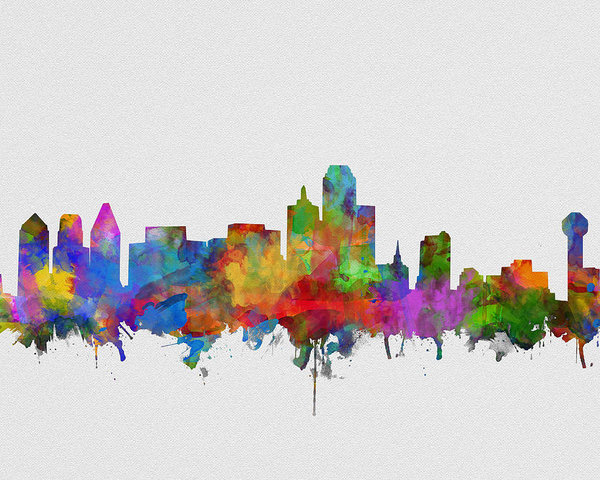 600x480 Dallas Skyline Watercolor 6 Poster By Bekim Art