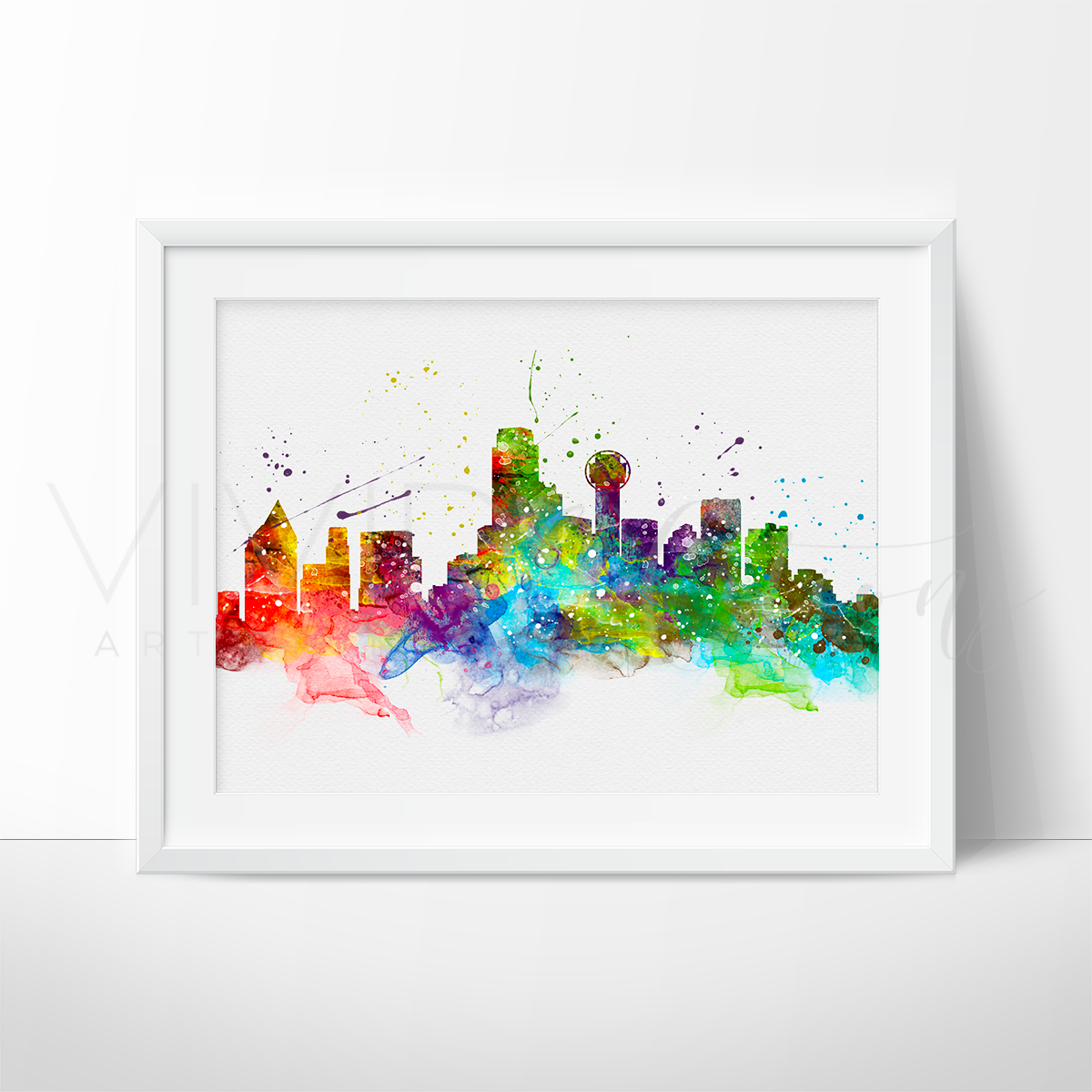 1200x1200 Dallas Skyline Watercolor Art Print Wall Decor