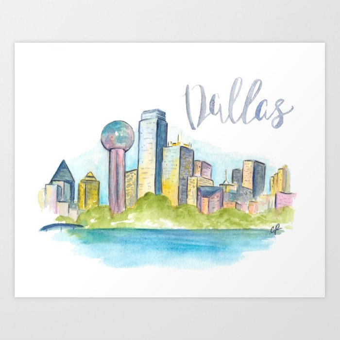 700x700 Dallas Skyline Watercolor Art Print By Imagodeinurserydecor Society6