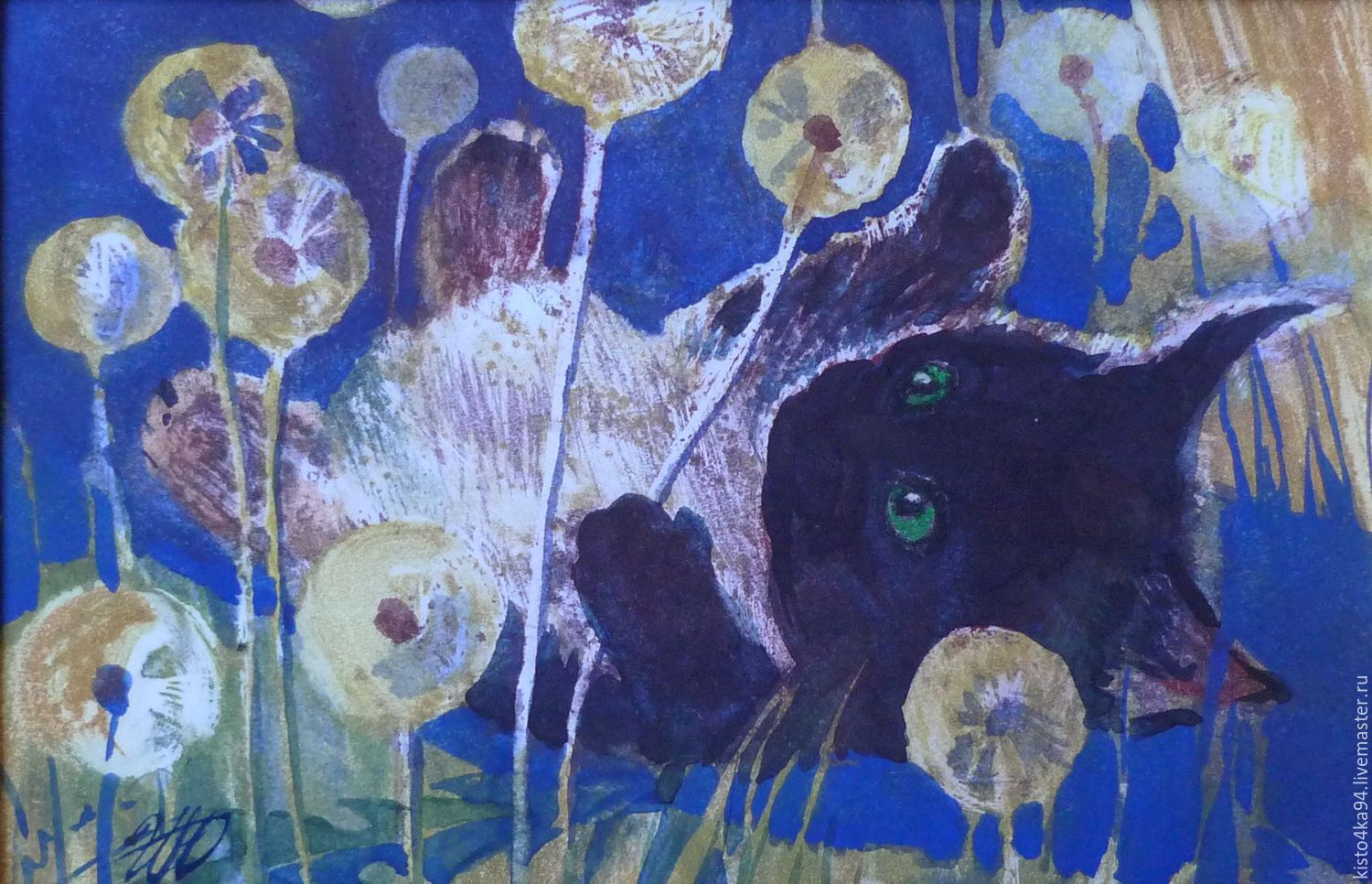 1500x966 Painting Kitten Dandelions Watercolor Shop Online On