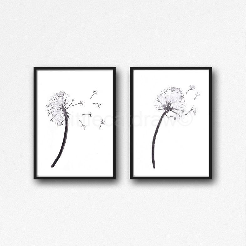 787x787 Buy Black And White Dandelions Watercolor Painting Peony Print