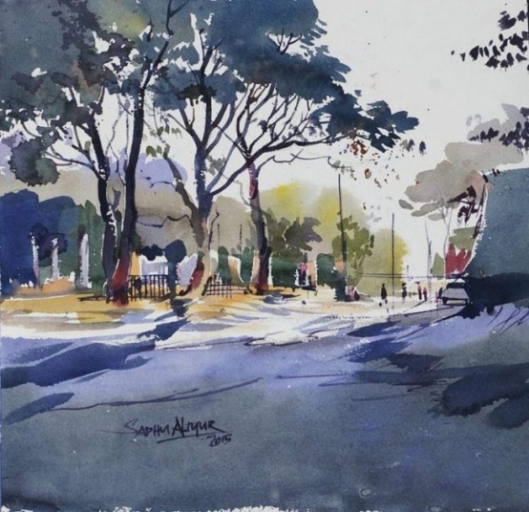 750x726 Trees Dark Watercolor Painting