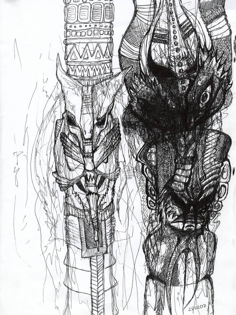 770x1027 Egypt Demons Astral Visionary Ink Watercolor Painting