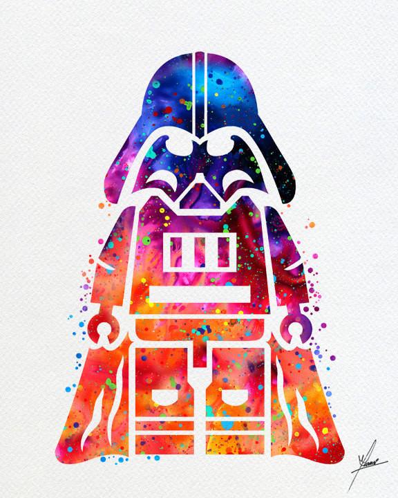 576x720 Lego Emmet Darth Vader Inspired Watercolor Illustrations Wall Art
