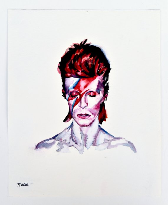 570x695 David Bowie Aladdin Sane Watercolor Painting Print Of Etsy