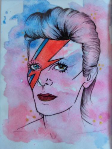 375x499 David Bowie Watercolour Ziggy Stardust Portrait Painting By