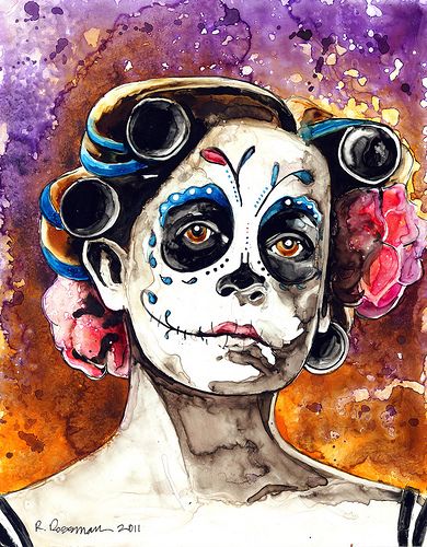 390x500 Day Of The Dead Watercolors Traditional Art Dia De