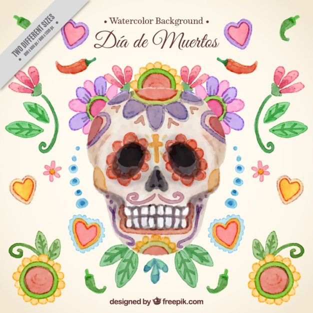 626x626 Day Of The Dead Watercolor Skull Background Free Vector My