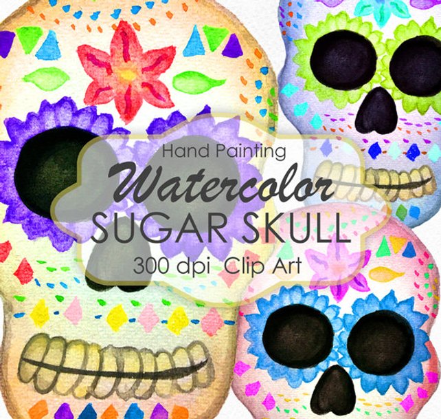 642x609 Sugar Skull Clip Art Watercolor Clip Art Day Of The Dead Etsy