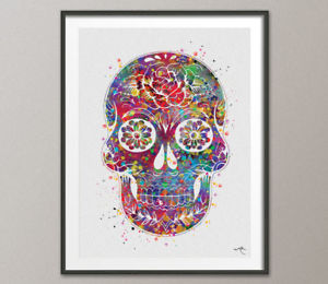 300x260 Sugar Skull Day Of The Dead Watercolor Print Geekery Wall Art
