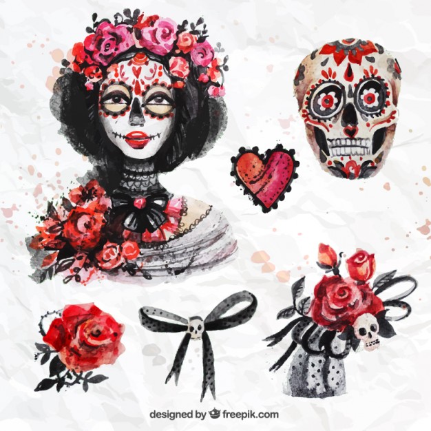 626x626 Watercolor Day Of The Dead Elements Vector Free Download