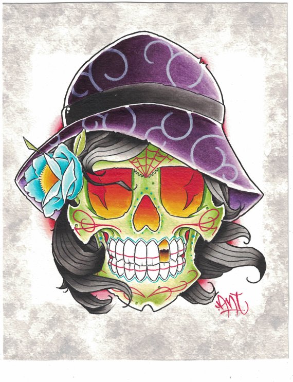 570x743 Skull Painting Watercolor Day Of The Dead Dia De Los Muertos Etsy